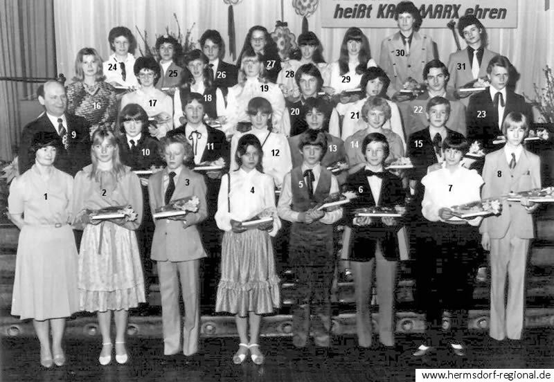 Klassenjahrgang 1975 - 1985 Foto: 1983 Jugendweihe 8 c 